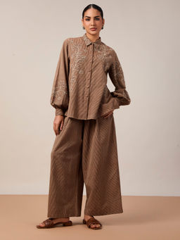 Mantra - Women Brown Pure Cotton Embroidered Co-ord Set
