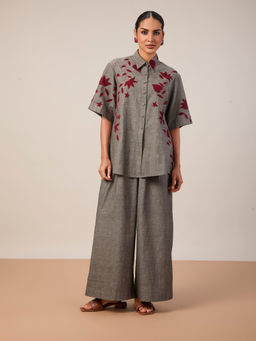 House of Mantra - Women Grey Cotton Embroidered Co-ord Set