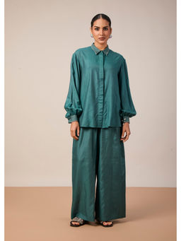 Mantra - Women Teal Silk Solid Co-ord Set