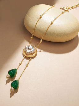 Joules By Radhika - Harmonious Green Polki Tassel Necklace