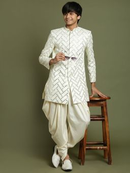 Vastramay Yuva - Vastramay Boys Cream Sherwani with Dhoti (Set of 2)