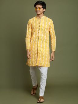 Vastramay - Boys Yellow And White Kurta with Pyjama (Set of 2)