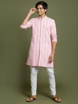 Vastramay - Boys Pink And White Kurta With Pyjama (Set of 2)