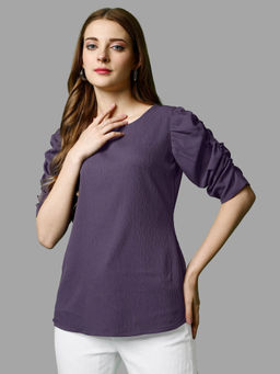 RAISIN - Women Purple Polyester Blend Round Neck Regular Fit Top