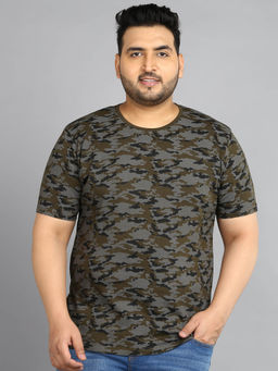 Urbano Plus - Men's Olive Military Camouflage Printed Regular Fit Half Sleeve Cotton T-shirt