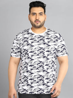 Urbano Plus - Men's White Military Camouflage Printed Regular Fit Half Sleeve Cotton T-shirt