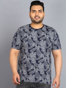 Urbano Plus - Men's Navy Blue Printed Round Neck Half Sleeve Regular Fit Cotton T-shirt
