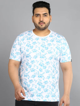 Urbano Plus - Men's White Printed Round Neck Half Sleeve Regular Fit Cotton T-shirt