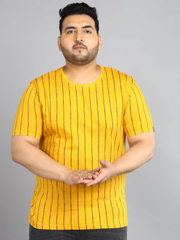 Urbano Plus - Men's Yellow Printed Round Neck Half Sleeve Regular Fit Cotton T-shirt