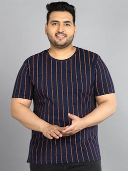 Urbano Plus - Men's Navy Blue Printed Round Neck Half Sleeve Regular Fit Cotton T-shirt