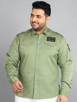 Urbano Plus - Men's Green Cotton Full Sleeve Regular Fit Casual Solid Shirt