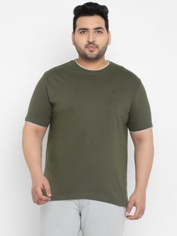 Urbano Plus - Men's Olive Solid Round Neck Half Sleeve Regular Fit Cotton T-shirt