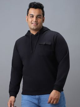 Urbano Plus - Men's Black Cotton Solid Hooded Neck Sweatshirt