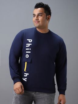 Urbano Plus - Men's Blue Cotton Graphic Print Round Neck Sweatshirt