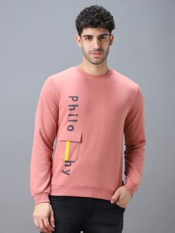 Urbano Fashion - Men's Pink Cotton Graphic Print Round Neck Sweatshirt