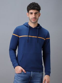 Urbano Fashion - Men's Blue Cotton Solid Hooded Neck Sweatshirt