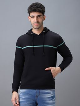 Urbano Fashion - Men's Black Cotton Solid Hooded Neck Sweatshirt