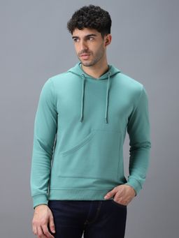 Urbano Fashion - Men's Green Cotton Solid Hooded Neck Sweatshirt