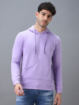 Urbano Fashion - Men's Purple Cotton Solid Hooded Neck Sweatshirt