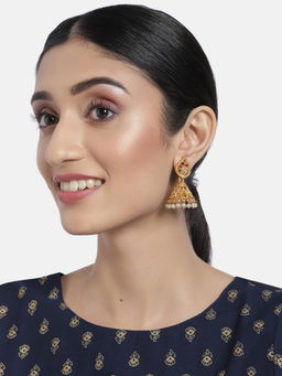 Accessher - Matte Gold Plated Ruby Green Studded Dome Shaped Jhumki Earrings For Women & Girls