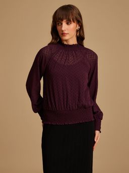 Kazo - Maroon Smocked Full Sleeves Top