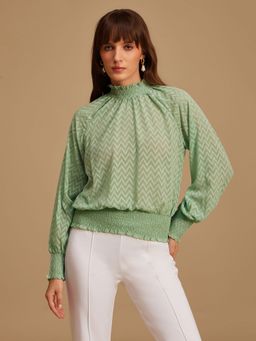 Kazo - Green Smocked Full Sleeves Top