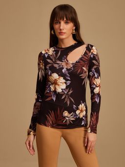 Kazo - Multi-color Floral Printed Top With Cut-out