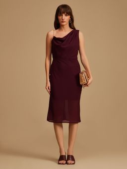 Kazo - Maroon Cowl Neck Dress with Chain Strap