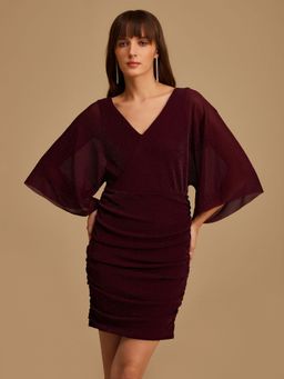 Kazo - Maroon Mini Dress with Flare Sleeves