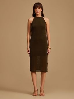 Kazo - Olive Halter Neck Midi Dress