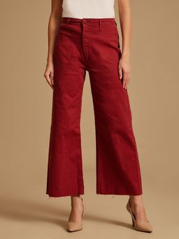 Kazo - Maroon High Waisted Wide Leg Denim