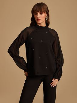 Kazo - Black Raglan Sleeves Top With Embellishment