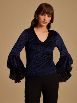 Kazo - Blue Flared Sleeves Top