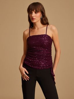 Kazo - x Janhvi Kapoor Purple Drawstring Detail Crop Top