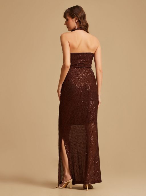 knee length dresses for ladies NBD Janhvi Hot Pink Sequin Gown main image 1