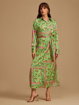 Kazo - Multi-Color Floral Midi Shirt Dress with Belt (Set of 2)