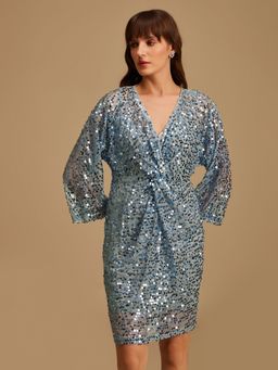 Kazo - x Janhvi Kapoor Front Knotted Sequined Mini Dress