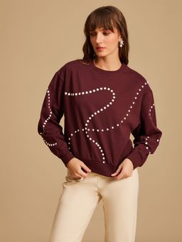 Kazo - Pearl Printed And Embellished Maroon Sweatshirt