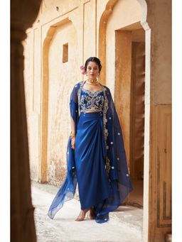 PINK CITY BY SARIKA - Women's Neelkamal Embroidered Blouse with Skirt and Cape (Set of 3)