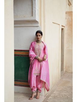 PINK CITY BY SARIKA - Women's Gulabi Embroidered Kurta with Dhoti and Dupatta (Set of 3)