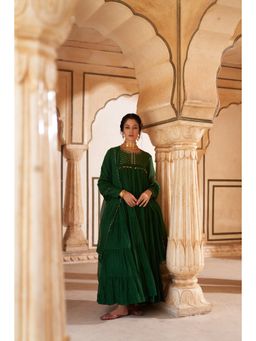 PINK CITY BY SARIKA - Women's Jodha Layered Anarkali Kurta with Pant and Dupatta (Set of 3)