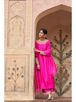 PINK CITY BY SARIKA - Women's Rani Embroidered Kurta with Pant and Dupatta (Set of 3)