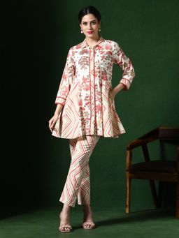 Jaipur Kurti - Off White Floral Print Kurti with Pant (Set of 2)