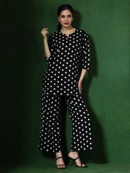 Jaipur Kurti - Black Polka Printed A-Line Pure Cotton Co-Ord (Set of 2)