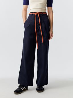 Pomelo - Rope Belt Detail Straight Trousers - Navy