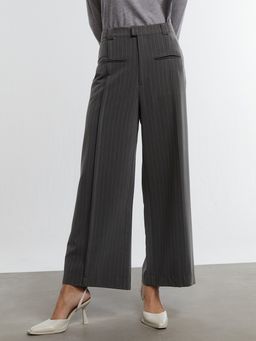 Pomelo - Pin Stripe Wide-Leg Trousers - Grey/White