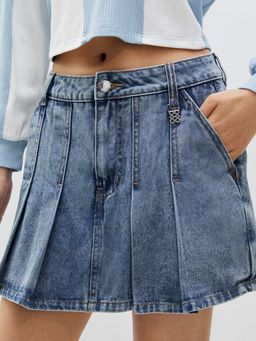 Pomelo - Washed Denim Skort - Light Blue