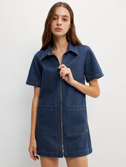 Pomelo - Denim Pocket Mini Dress - Blue