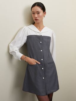 Pomelo - Pearl Button Layered Dress - Mid Grey