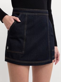 Pomelo - Contrast Stitch Denim Skirt - Dark Blue